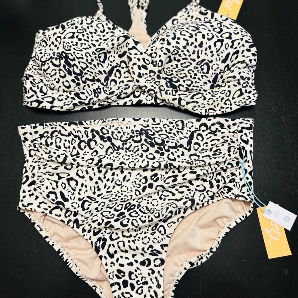 Kona Sol Women's Bikini SET NWT animal White Leopard Print size 1XL